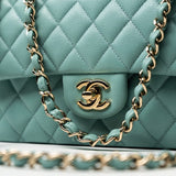 CHANEL Handbag 20C Tiffany Blue Caviar Quilted Classic Flap Medium Light Gold Hardware - Redeluxe