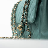 CHANEL Handbag 20C Tiffany Blue Caviar Quilted Classic Flap Medium Light Gold Hardware - Redeluxe