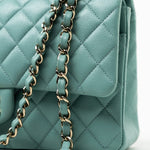 CHANEL Handbag 20C Tiffany Blue Caviar Quilted Classic Flap Medium Light Gold Hardware - Redeluxe