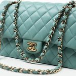 CHANEL Handbag 20C Tiffany Blue Caviar Quilted Classic Flap Medium Light Gold Hardware - Redeluxe