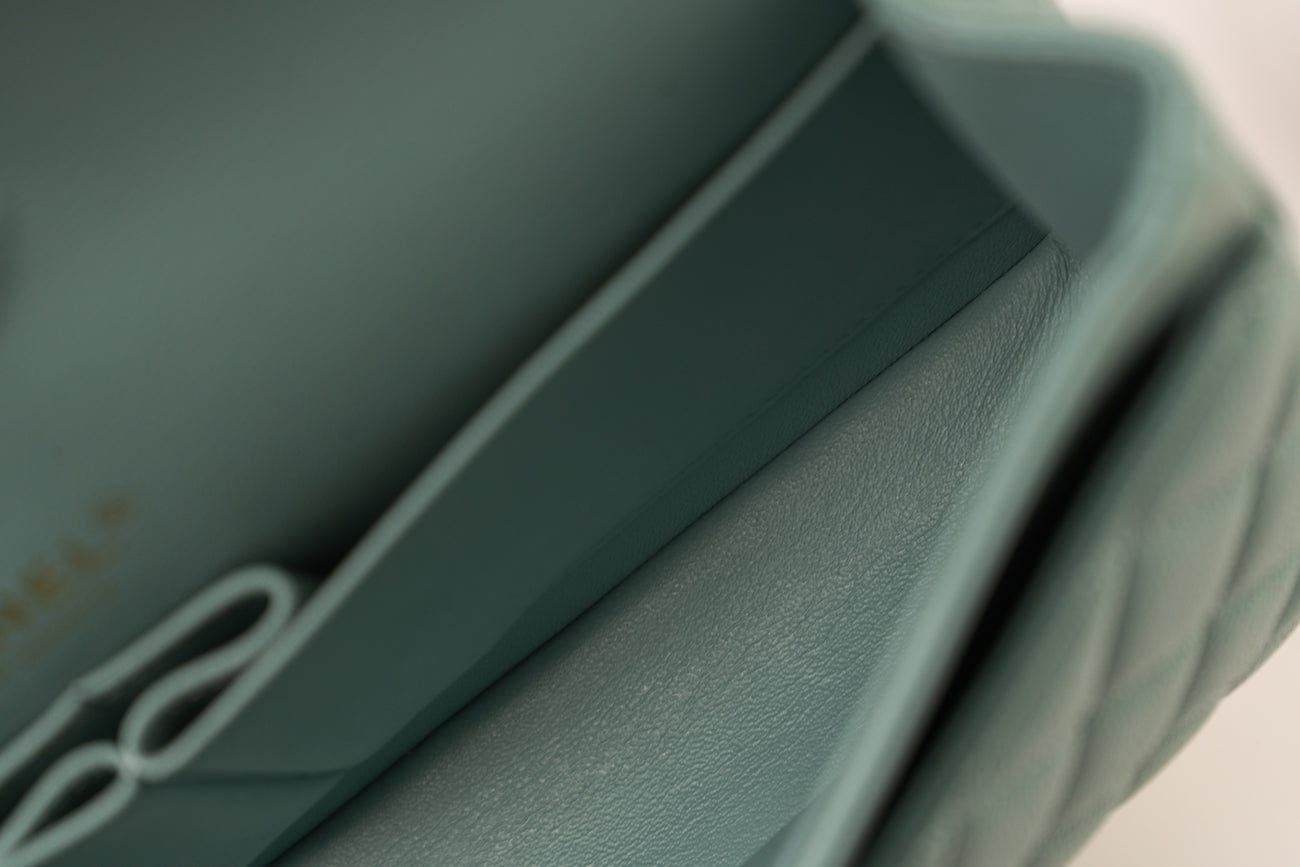 CHANEL Handbag 20C Tiffany Blue Caviar Quilted Classic Flap Medium Light Gold Hardware - Redeluxe