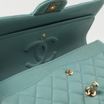 CHANEL Handbag 20C Tiffany Blue Caviar Quilted Classic Flap Medium Light Gold Hardware - Redeluxe