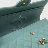 CHANEL Handbag 20C Tiffany Blue Caviar Quilted Classic Flap Medium Light Gold Hardware - Redeluxe