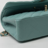 CHANEL Handbag 20C Tiffany Blue Caviar Quilted Classic Flap Medium Light Gold Hardware - Redeluxe