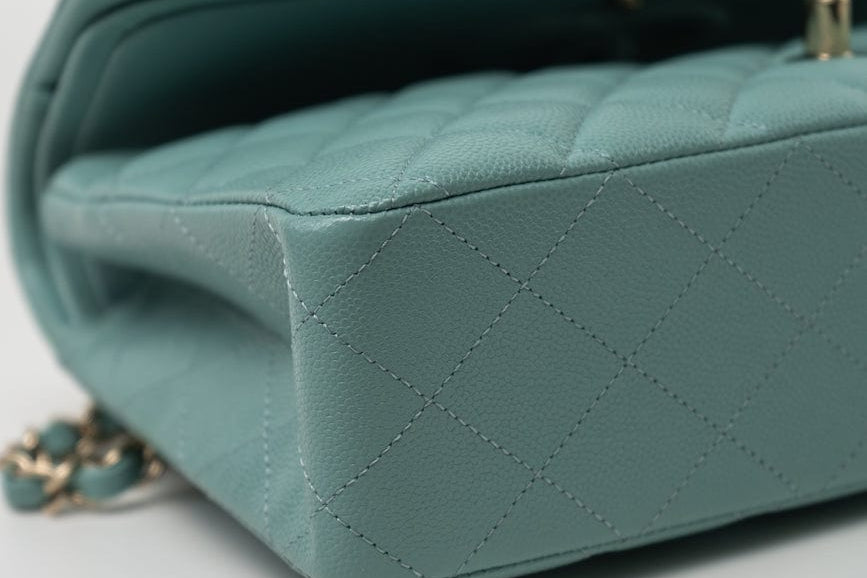 CHANEL Handbag 20C Tiffany Blue Caviar Quilted Classic Flap Medium Light Gold Hardware - Redeluxe