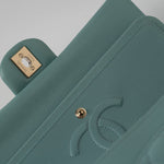 CHANEL Handbag 20C Tiffany Blue Caviar Quilted Classic Flap Medium Light Gold Hardware - Redeluxe