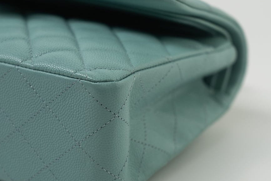 CHANEL Handbag 20C Tiffany Blue Caviar Quilted Classic Flap Medium Light Gold Hardware - Redeluxe