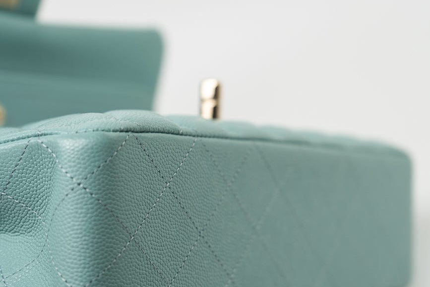 CHANEL Handbag 20C Tiffany Blue Caviar Quilted Classic Flap Medium Light Gold Hardware - Redeluxe