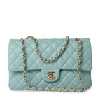 CHANEL Handbag 20C Tiffany Blue Caviar Quilted Classic Flap Medium Light Gold Hardware - Redeluxe