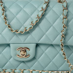 CHANEL Handbag 20C Tiffany Blue Caviar Quilted Classic Flap Medium Light Gold Hardware - Redeluxe
