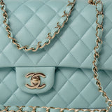 CHANEL Handbag 20C Tiffany Blue Caviar Quilted Classic Flap Medium Light Gold Hardware - Redeluxe