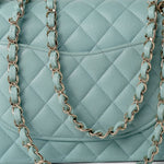 CHANEL Handbag 20C Tiffany Blue Caviar Quilted Classic Flap Medium Light Gold Hardware - Redeluxe