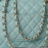 CHANEL Handbag 20C Tiffany Blue Caviar Quilted Classic Flap Medium Light Gold Hardware - Redeluxe