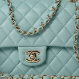 CHANEL Handbag 20C Tiffany Blue Caviar Quilted Classic Flap Medium Light Gold Hardware - Redeluxe