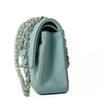 CHANEL Handbag 20C Tiffany Blue Caviar Quilted Classic Flap Medium Light Gold Hardware - Redeluxe