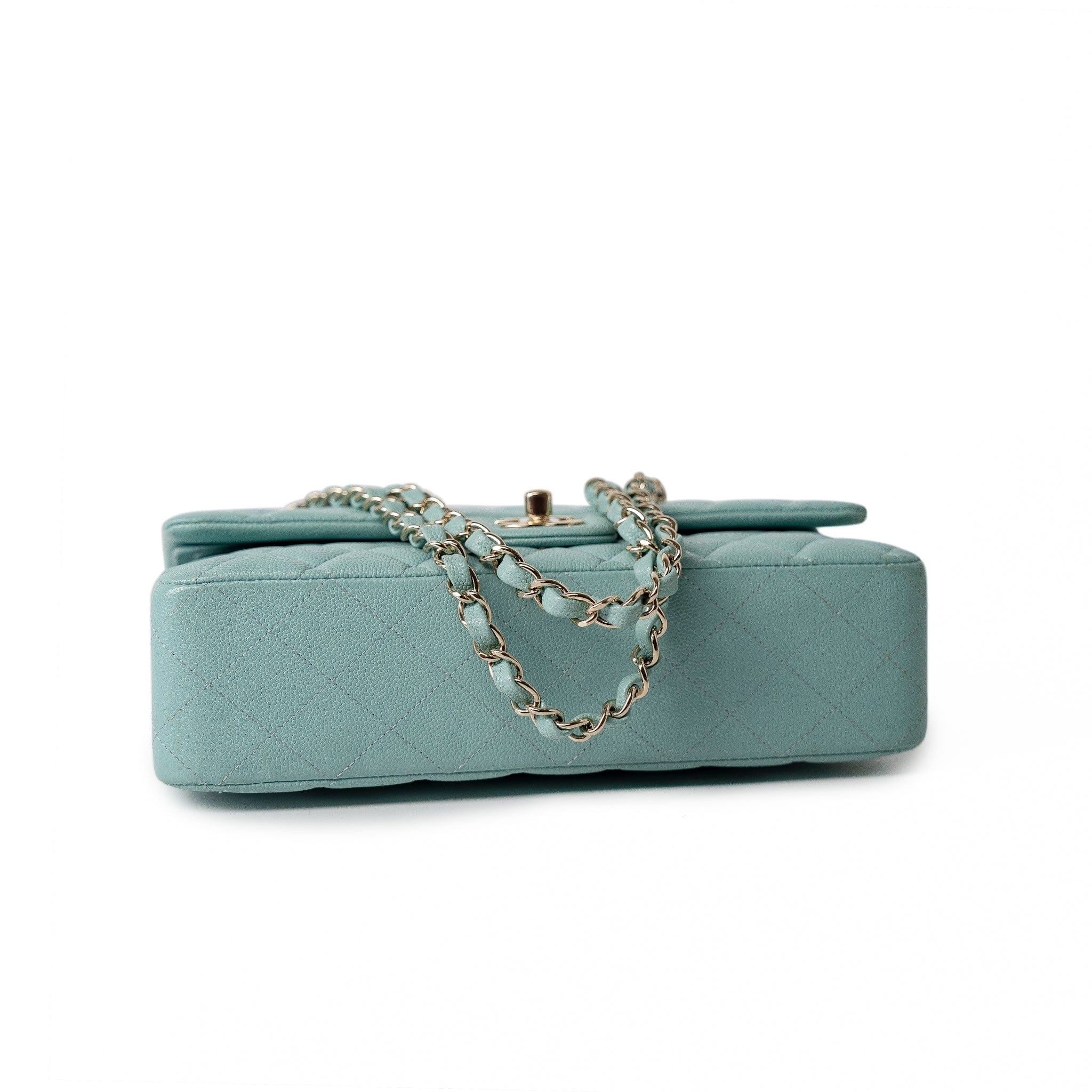 CHANEL Handbag 20C Tiffany Blue Caviar Quilted Classic Flap Medium Light Gold Hardware - Redeluxe