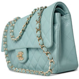 CHANEL Handbag 20C Tiffany Blue Caviar Quilted Classic Flap Medium Light Gold Hardware - Redeluxe