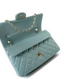 CHANEL Handbag 20C Tiffany Blue Caviar Quilted Classic Flap Medium Light Gold Hardware - Redeluxe