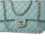 CHANEL Handbag 20C Tiffany Blue Caviar Quilted Classic Flap Medium Light Gold Hardware - Redeluxe