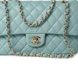 CHANEL Handbag 20C Tiffany Blue Caviar Quilted Classic Flap Medium Light Gold Hardware - Redeluxe