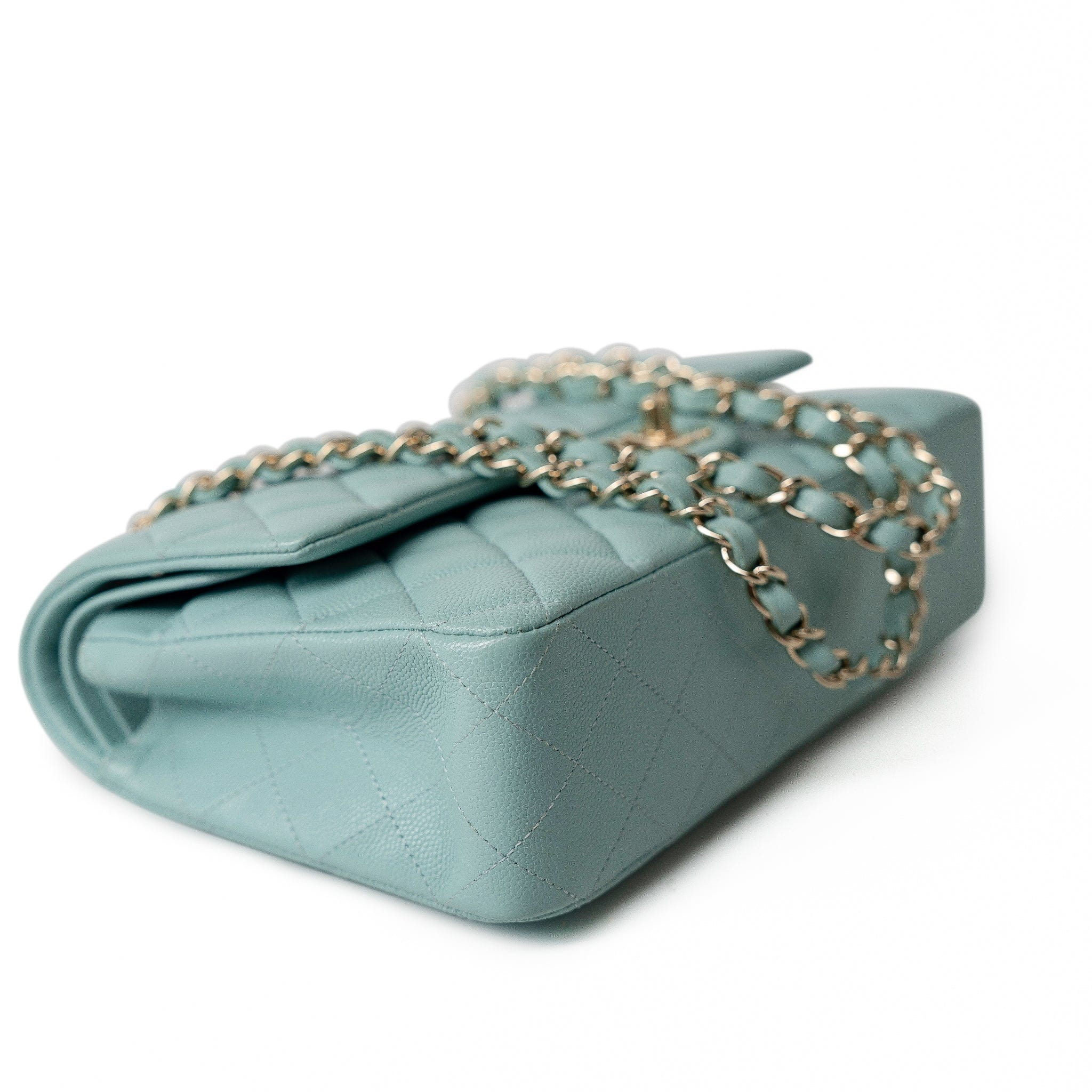 CHANEL Handbag 20C Tiffany Blue Caviar Quilted Classic Flap Medium Light Gold Hardware - Redeluxe
