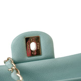 CHANEL Handbag 20C Tiffany Blue Caviar Quilted Classic Flap Medium Light Gold Hardware - Redeluxe