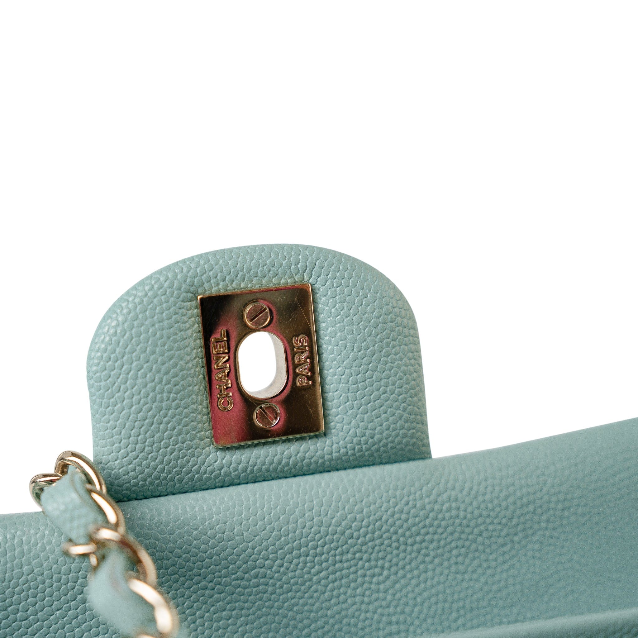 CHANEL Handbag 20C Tiffany Blue Caviar Quilted Classic Flap Medium Light Gold Hardware - Redeluxe