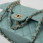CHANEL Handbag 20C Tiffany Blue Caviar Quilted Classic Flap Medium Light Gold Hardware - Redeluxe