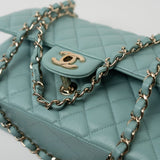 CHANEL Handbag 20C Tiffany Blue Caviar Quilted Classic Flap Medium Light Gold Hardware - Redeluxe