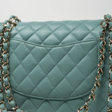 CHANEL Handbag 20C Tiffany Blue Caviar Quilted Classic Flap Medium Light Gold Hardware - Redeluxe