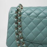 CHANEL Handbag 20C Tiffany Blue Caviar Quilted Classic Flap Medium Light Gold Hardware - Redeluxe