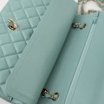 CHANEL Handbag 20C Tiffany Blue Caviar Quilted Classic Flap Medium Light Gold Hardware - Redeluxe