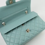 CHANEL Handbag 20C Tiffany Blue Caviar Quilted Classic Flap Medium Light Gold Hardware - Redeluxe