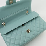 CHANEL Handbag 20C Tiffany Blue Caviar Quilted Classic Flap Medium Light Gold Hardware - Redeluxe