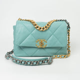 CHANEL Handbag 20C Tiffany Blue Goatskin 19 Flap Small Mixed Hardware - Redeluxe