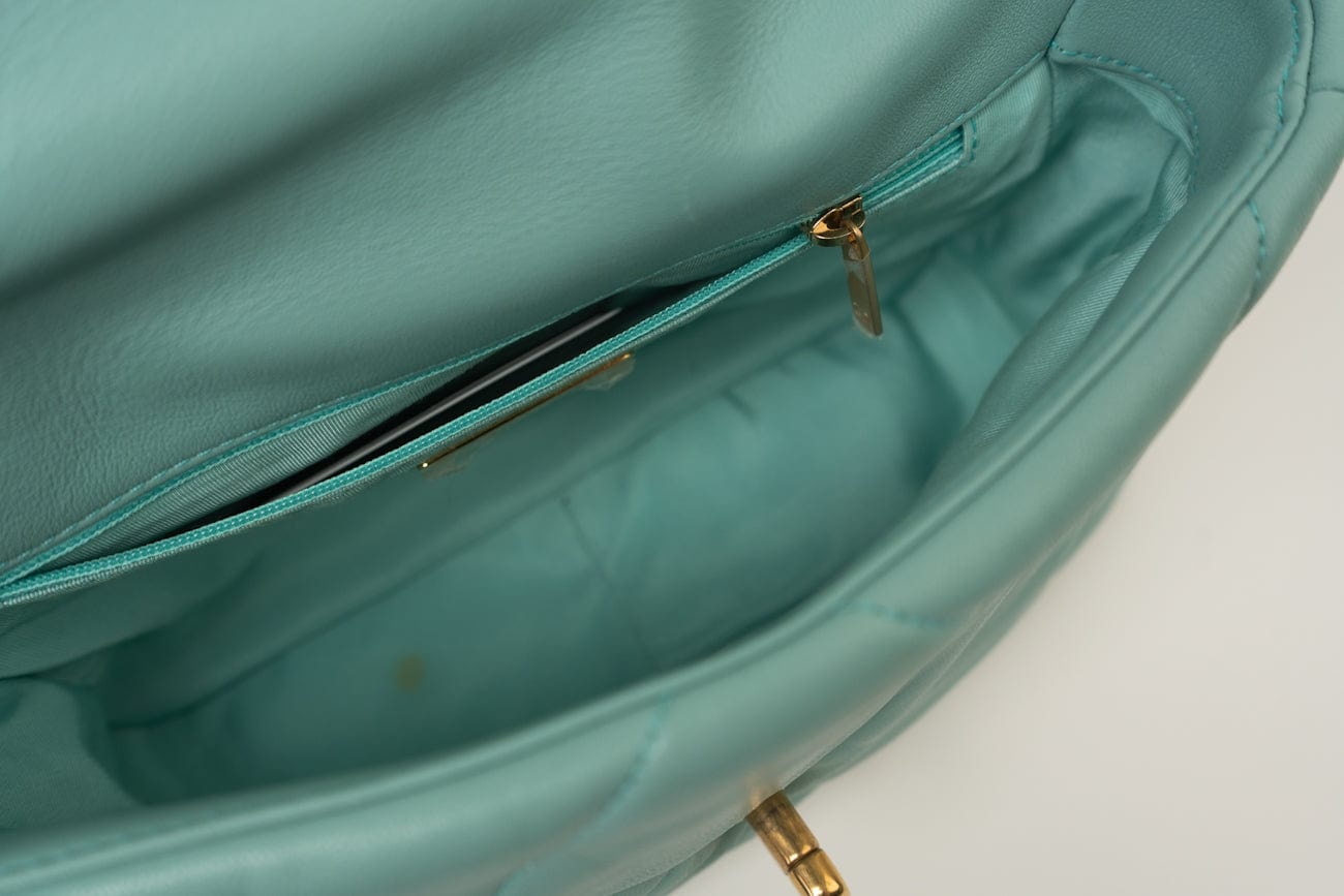 CHANEL Handbag 20C Tiffany Blue Goatskin 19 Flap Small Mixed Hardware - Redeluxe