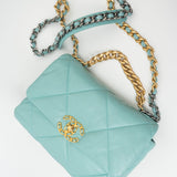 CHANEL Handbag 20C Tiffany Blue Goatskin 19 Flap Small Mixed Hardware - Redeluxe