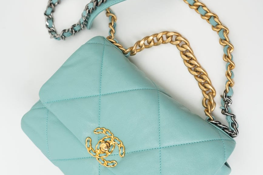 CHANEL Handbag 20C Tiffany Blue Goatskin 19 Flap Small Mixed Hardware - Redeluxe