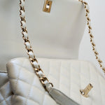 CHANEL Handbag 20K Iridescent White Caviar Quilted Coco Handle Medium Light Gold Hardware - Redeluxe