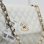CHANEL Handbag 20K Iridescent White Caviar Quilted Coco Handle Medium Light Gold Hardware - Redeluxe