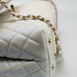 CHANEL Handbag 20K Iridescent White Caviar Quilted Coco Handle Medium Light Gold Hardware - Redeluxe