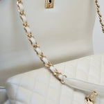CHANEL Handbag 20K Iridescent White Caviar Quilted Coco Handle Medium Light Gold Hardware - Redeluxe