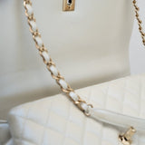 CHANEL Handbag 20K Iridescent White Caviar Quilted Coco Handle Medium Light Gold Hardware - Redeluxe