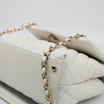 CHANEL Handbag 20K Iridescent White Caviar Quilted Coco Handle Medium Light Gold Hardware - Redeluxe