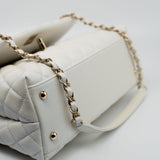 CHANEL Handbag 20K Iridescent White Caviar Quilted Coco Handle Medium Light Gold Hardware - Redeluxe