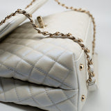 CHANEL Handbag 20K Iridescent White Caviar Quilted Coco Handle Medium Light Gold Hardware - Redeluxe