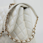 CHANEL Handbag 20K Iridescent White Caviar Quilted Coco Handle Medium Light Gold Hardware - Redeluxe