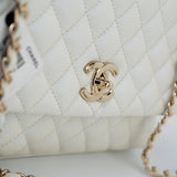 CHANEL Handbag 20K Iridescent White Caviar Quilted Coco Handle Medium Light Gold Hardware - Redeluxe