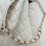CHANEL Handbag 20K Iridescent White Caviar Quilted Coco Handle Medium Light Gold Hardware - Redeluxe