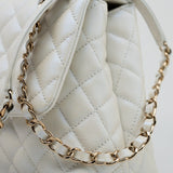 CHANEL Handbag 20K Iridescent White Caviar Quilted Coco Handle Medium Light Gold Hardware - Redeluxe